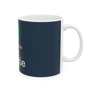 Navy Nook & Things mug with the handle on the right