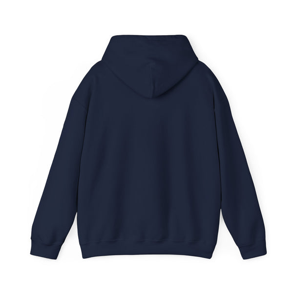 Back of the navy Nook & Things hoodie, plain