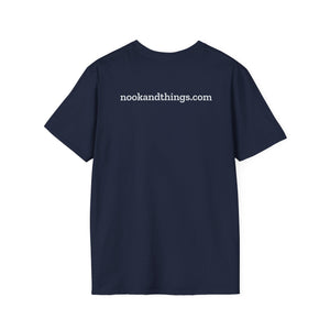 Back of the Nook & Things bookish t-shirt with the nookandthings.com print between the shoulders