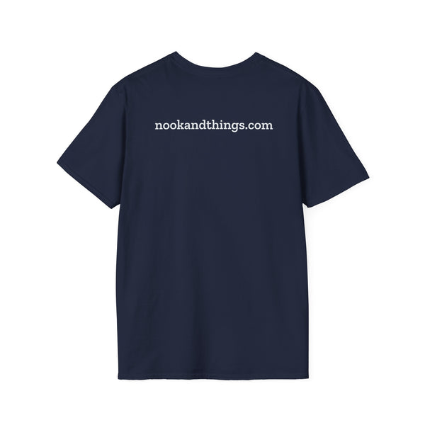Back of the Nook & Things bookish t-shirt with the nookandthings.com print between the shoulders