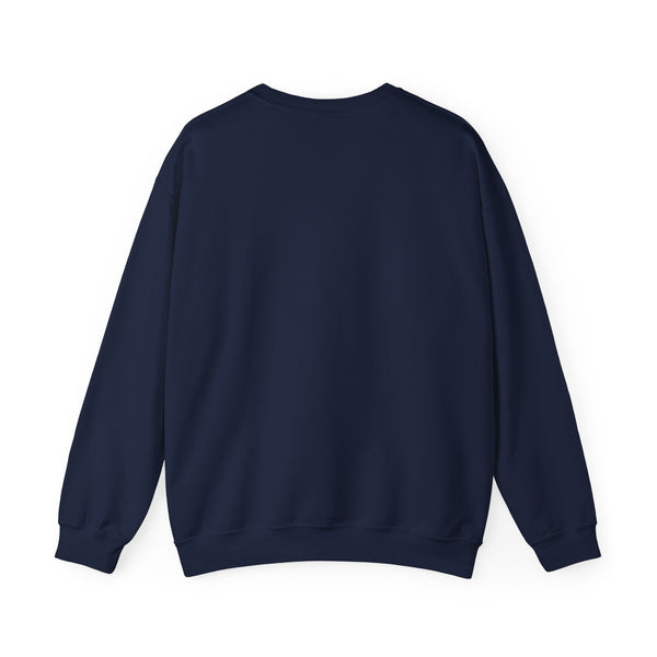 Back of the navy Nook & Things crewneck sweatshirt, plain