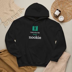 Black Nook & Things hoodie styled flat with a blanket and candle