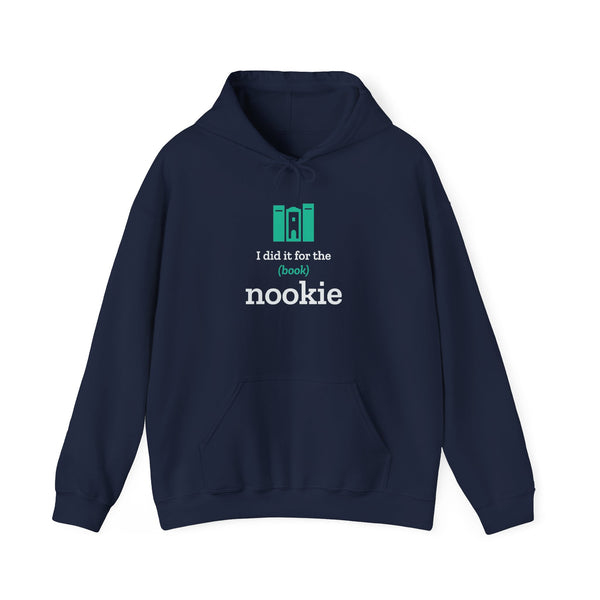 Nook & Things I Did It for the (Book) Nookie hoodie in navy, front view