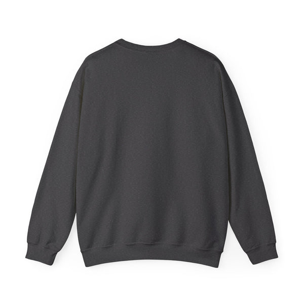 Back of the dark heather grey Nook & Things crewneck sweatshirt, plain