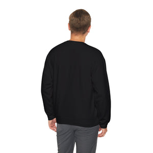 Man wearing the black Nook & Things crewneck sweatshirt, back view