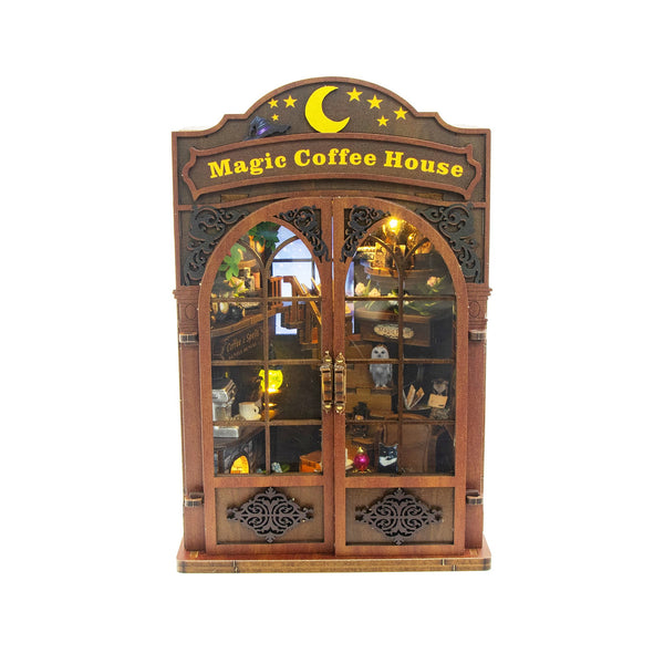 Nook & Things Magic Coffee House DIY book nook kit, front view with doors closed