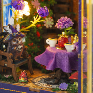 Nook & Things Magic Garden Workshop DIY miniature kit, close-up of the tea table