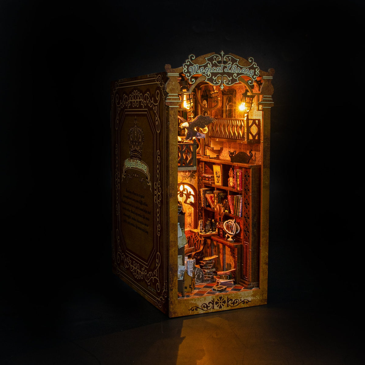 Nook & Things Magical Library book nook glowing in the dark