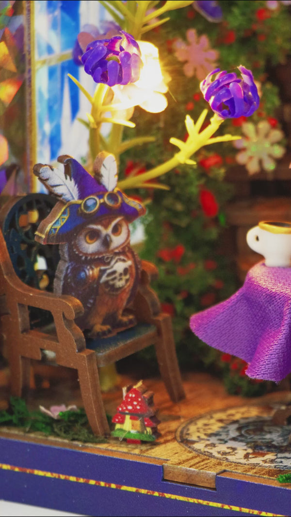 Nook & Things Magic Garden Workshop kit, finished scene with glowing purple flowers