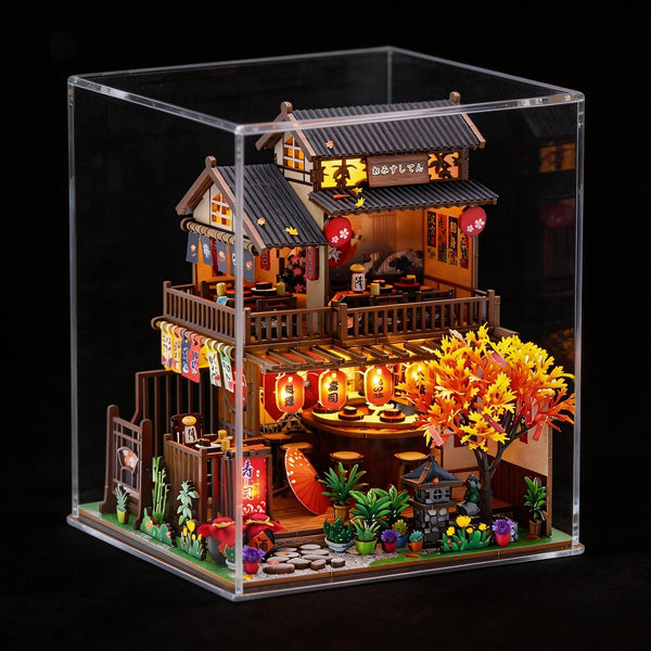 Nook & Things Wawei Sushi House DIY miniature kit, inside the clear dust cover