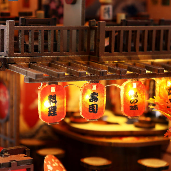 Nook & Things Wawei Sushi House DIY miniature kit, close-up of the paper lanterns