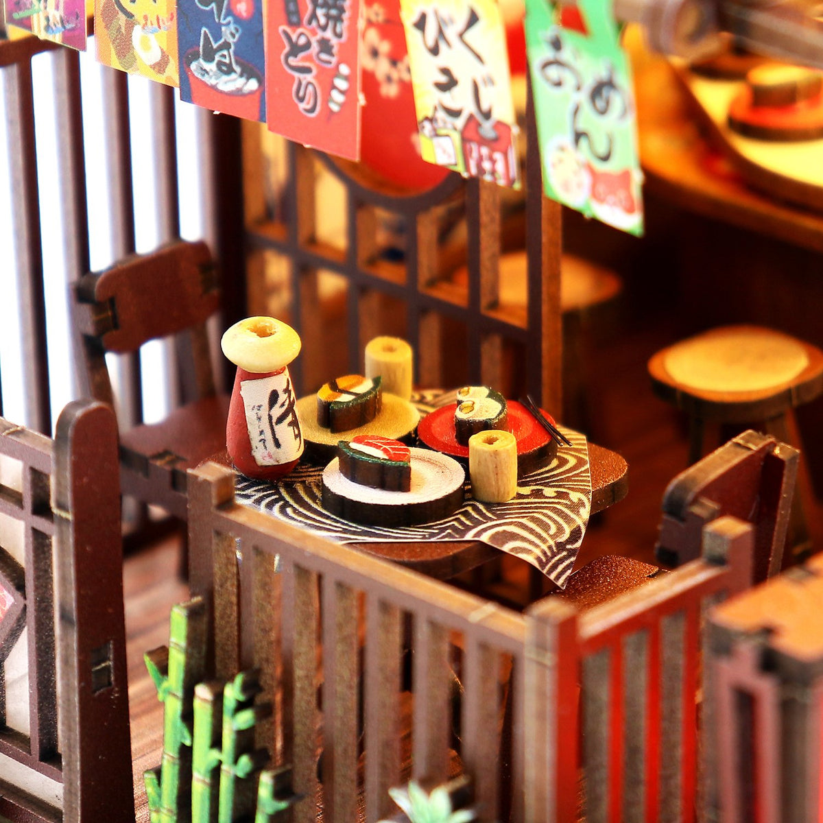 Nook & Things Wawei Sushi House DIY miniature kit, close-up of the sushi counter